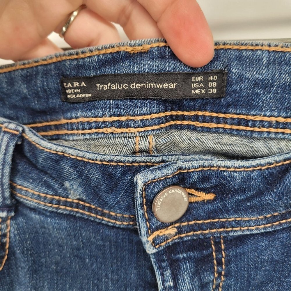 Zara trafaluc Womens size 8 blue skinny jeans distressed medium Wash - Picture 3 of 7